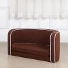 Brown Pet Sofa with Wooden Structure and Linen Goods White Roller Lines